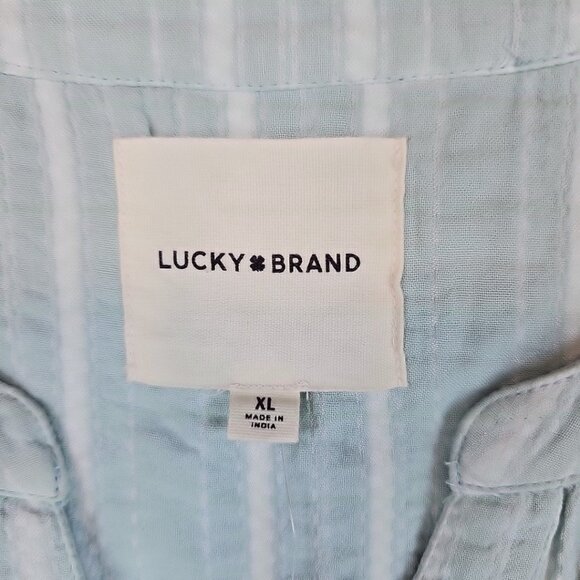 Lucky Brand Popover Camp Shirt Womens Size XL Blue Striped Oversized Split Neck - Picture 4 of 5